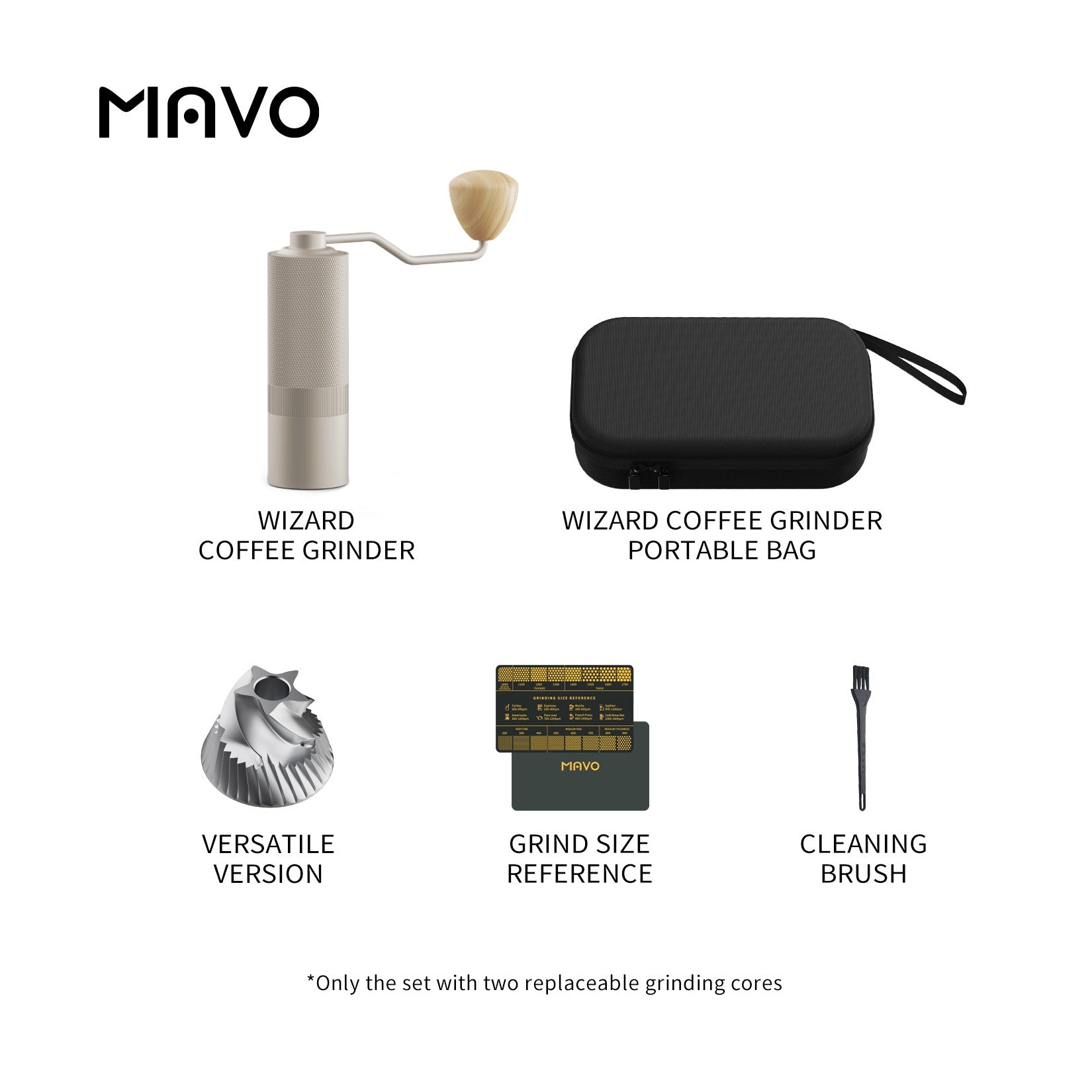 MAVO COFFEE OFFICIAL WIZARD COFFEE GRINDER 2.0 SILVER VERSATILE VERSION MANUAL COFFEE GRINDER