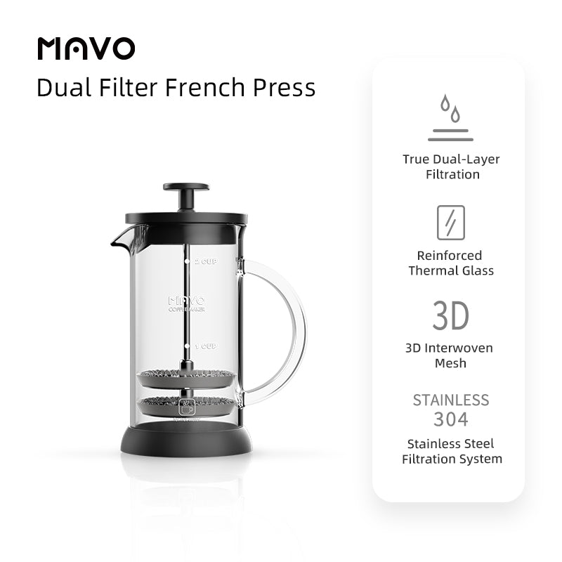 MAVO COFFEE OFFICIAL DUAL FILTERF RENCH PRESS COFFEE BREWING TOOLS
